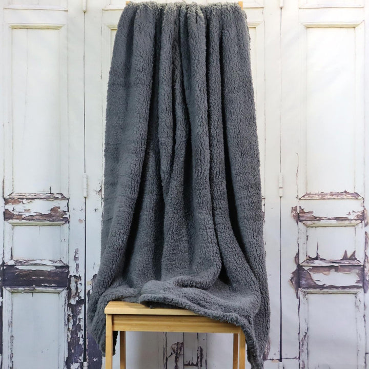 Teddy Bear Fleece Charcoal Throw Blankets -  - Ideal Textiles
