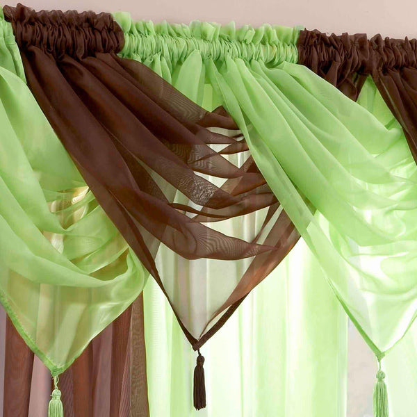 Plain Tassel Chocolate Voile Curtain Swags -  - Ideal Textiles