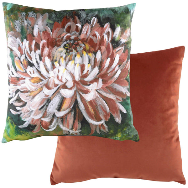 Winter Florals Chrysanthemum Terracotta Filled Cushions 17'' x 17'' - Polyester Pad - Ideal Textiles