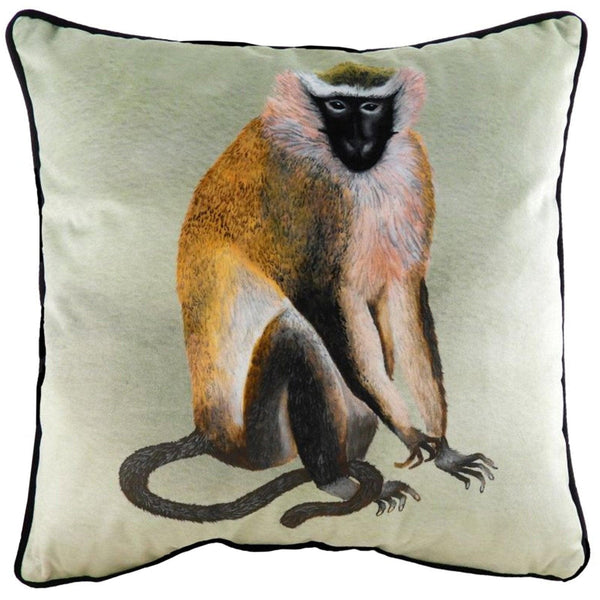 Kibale Vintage Jungle Monkey Print Green Filled Cushions 17'' x 17'' - Polyester Pad - Ideal Textiles