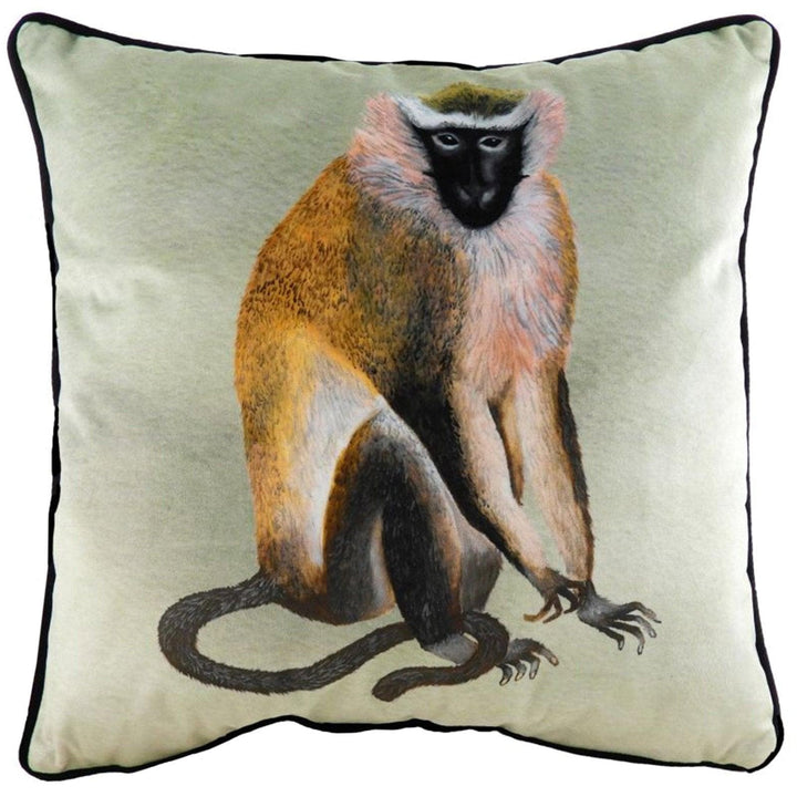 Kibale Vintage Jungle Monkey Print Green Filled Cushions 17'' x 17'' - Polyester Pad - Ideal Textiles
