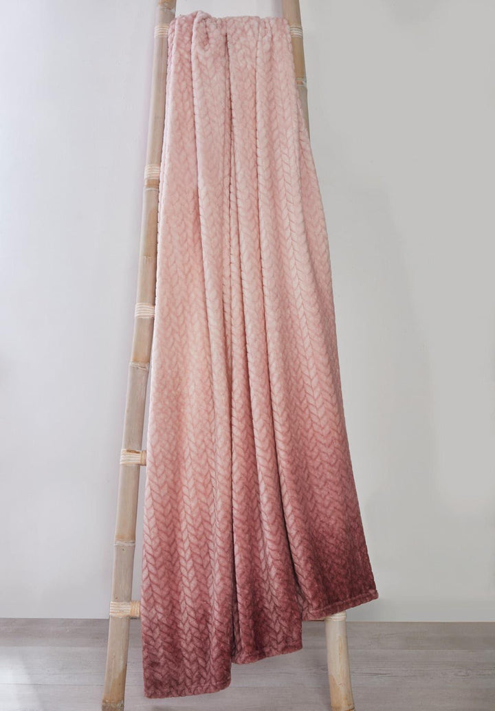 Ombre Chevron Fleece Blush Pink Throw 150cm x 200cm -  - Ideal Textiles