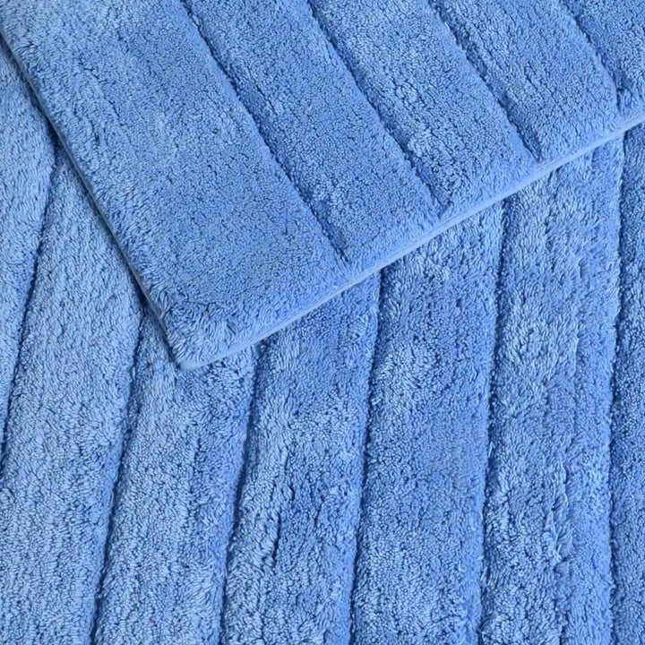 Linear Rib Cotton Bath & Pedestal Mat Set Blue -  - Ideal Textiles