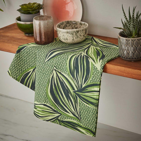 Geo Leaves Luxury Cotton Printed Tea Towel Tea Towels Ulster Weavers   