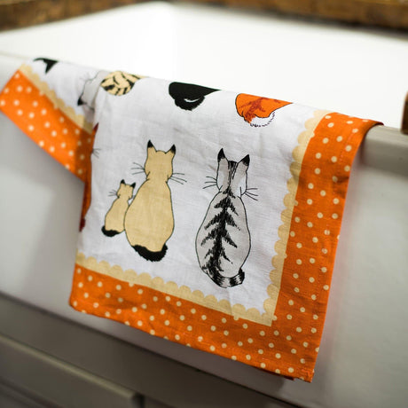 Cats in Waiting Luxury Cotton Printed Tea Towel Tea Towels Ulster Weavers   
