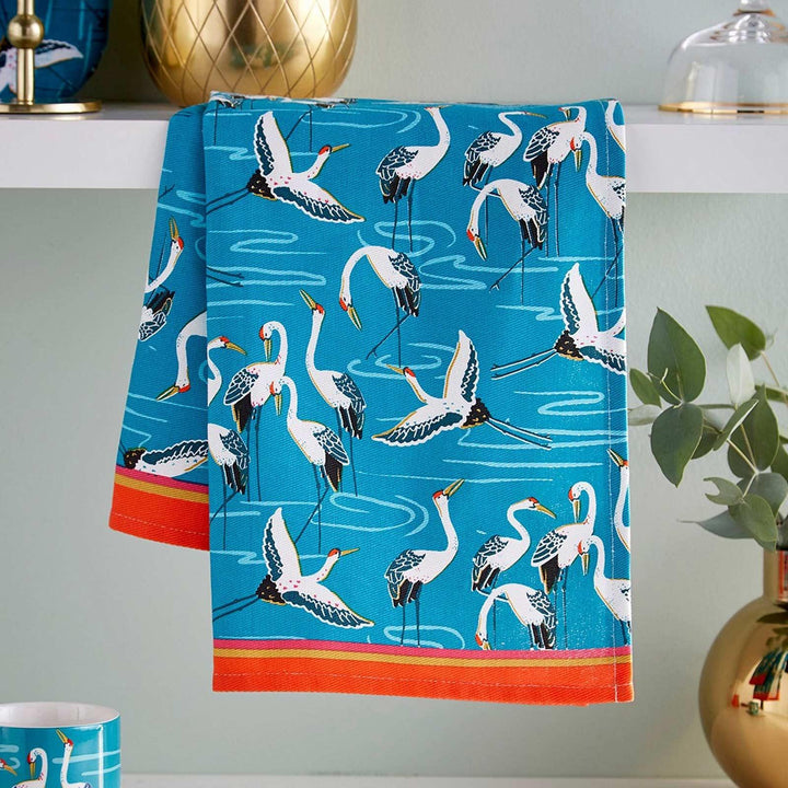 Cranes Luxury Cotton Printed Tea Towel -  - Ideal Textiles