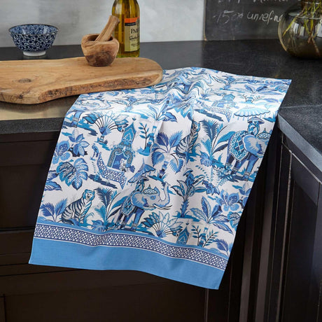 India Blue Luxury Cotton Printed Tea Towel Tea Towels Ulster Weavers   