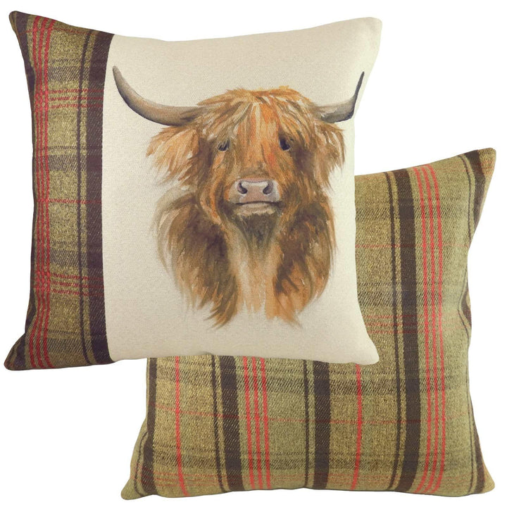Hunter Highland Cow Tartan Check Natural Cushion Covers 17'' x 17'' -  - Ideal Textiles
