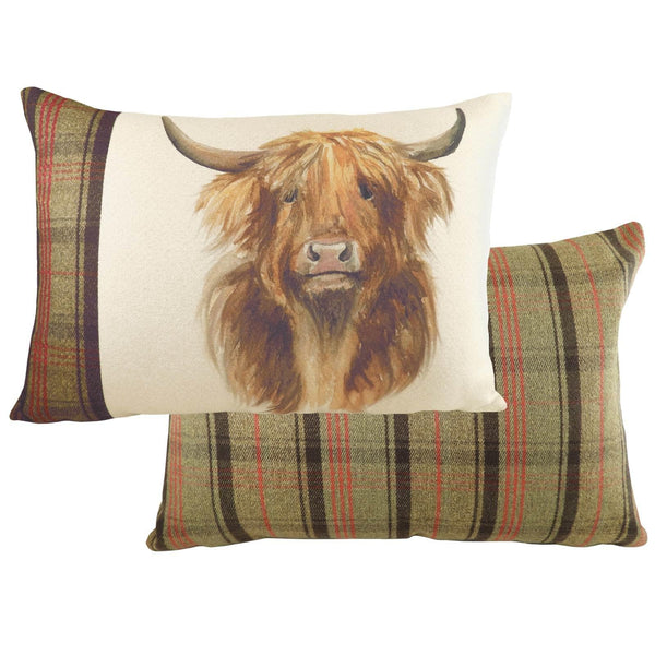 Hunter Highland Cow Tartan Check Natural Cushion Covers 16'' x 24'' -  - Ideal Textiles