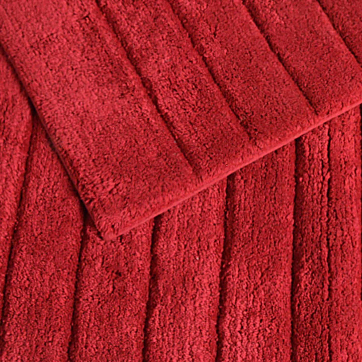 Linear Rib Cotton Bath & Pedestal Mat Set Cranberry -  - Ideal Textiles