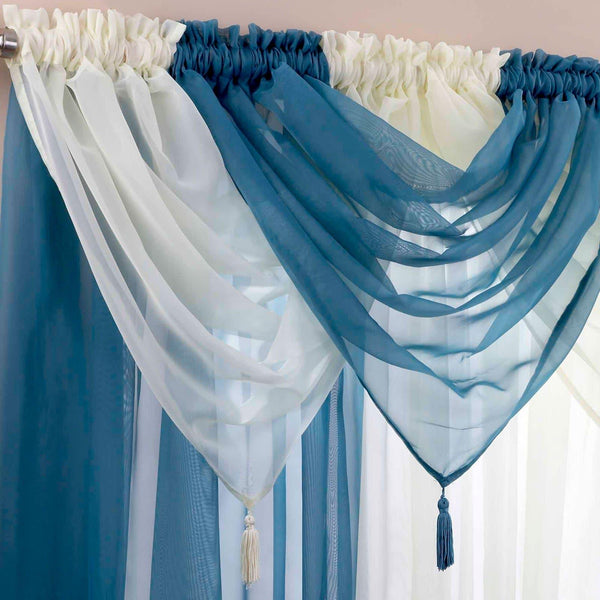 Plain Tassel Cream Voile Curtain Swags -  - Ideal Textiles