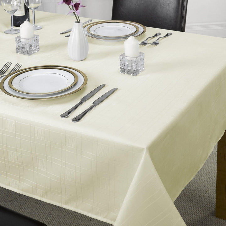Chequers Jacquard Check Cream Tablecloths & Napkins - 50'' x 70'' - Ideal Textiles