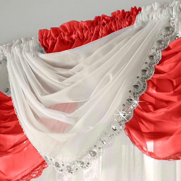 Jewelled Cream Voile Curtain Swags -  - Ideal Textiles