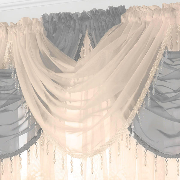 Beaded Plain Cream Voile Curtain Swags -  - Ideal Textiles