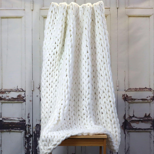 Chunky Cable Knit Throw Cream 120cm x 150cm -  - Ideal Textiles