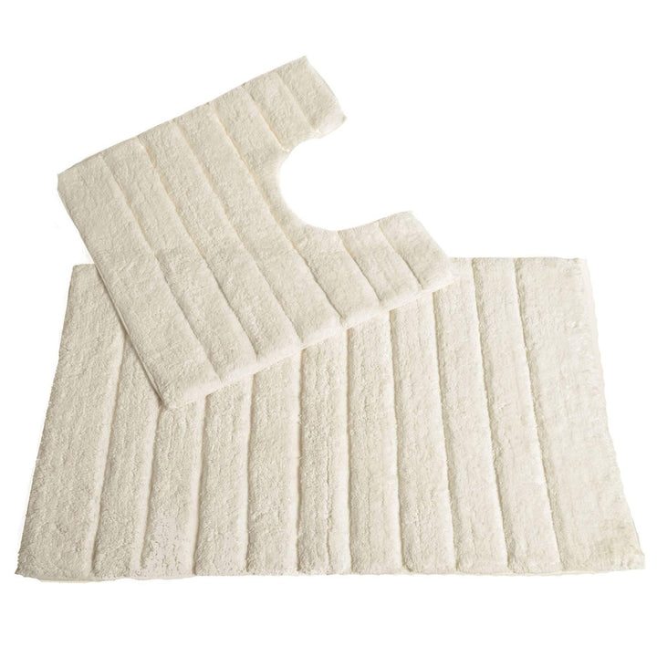 Linear Rib Cotton Bath & Pedestal Mat Set Cream -  - Ideal Textiles