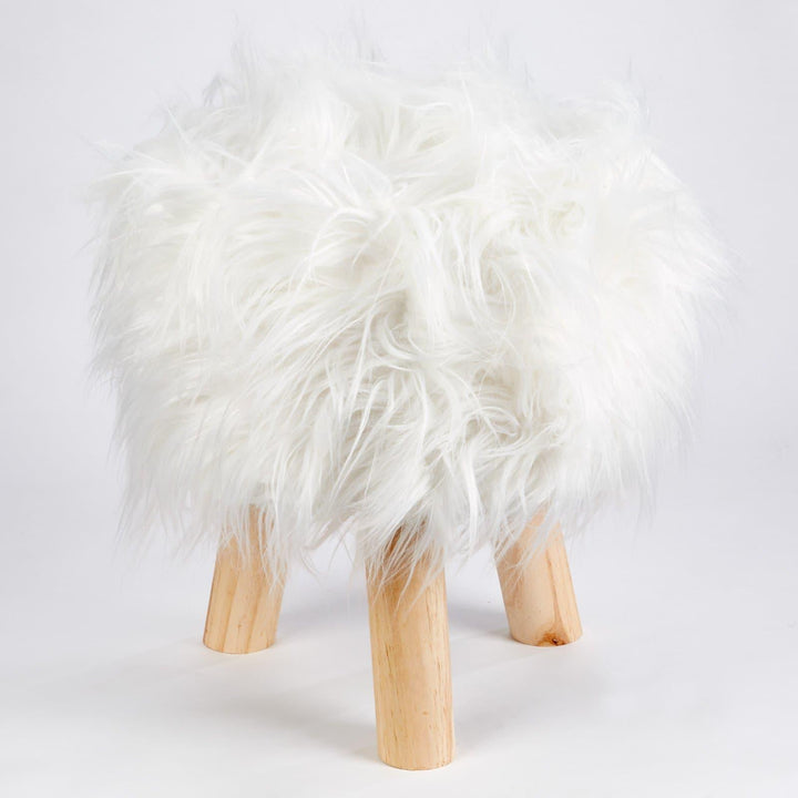 Mongolian Faux Mohair Footstool White - Ideal