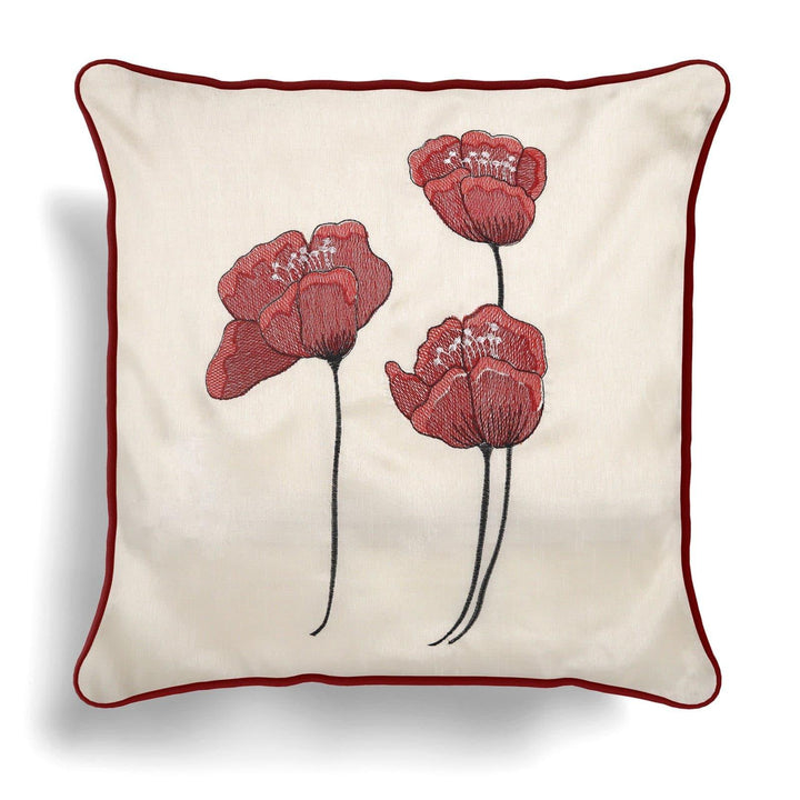 Poppies Faux Silk Cream Cushion Cover 18" x 18" -  - Ideal Textiles