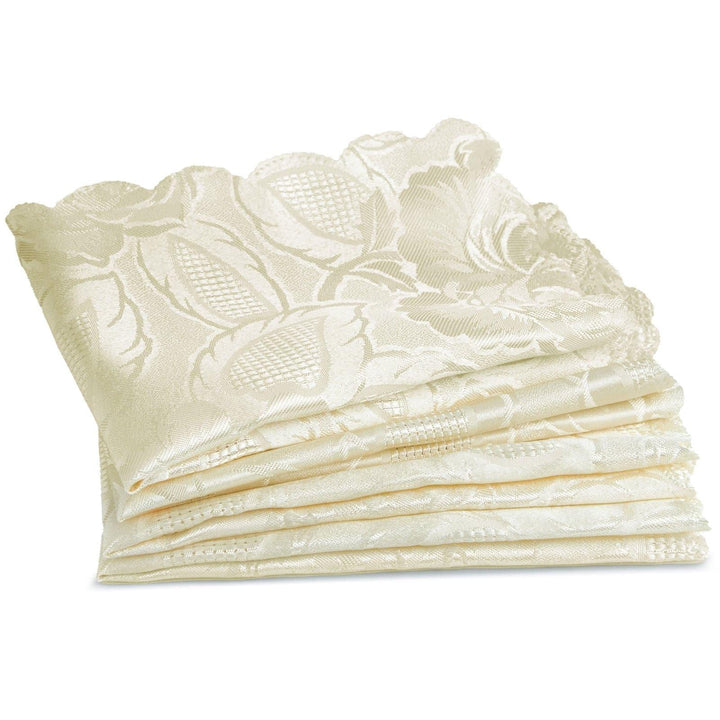 Damask Rose Floral Jacquard Cream Tablecloths & Napkins -  - Ideal Textiles