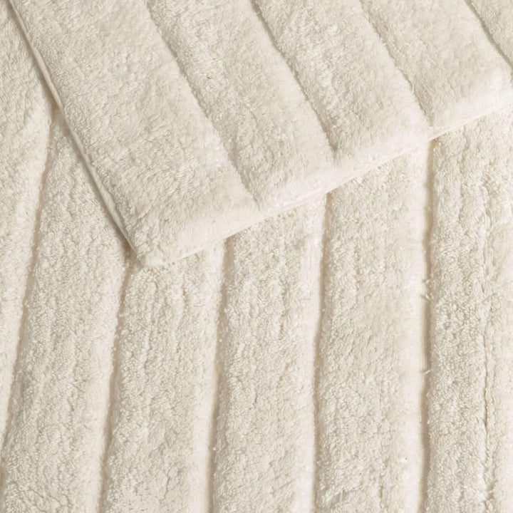Linear Rib Cotton Bath & Pedestal Mat Set Cream -  - Ideal Textiles