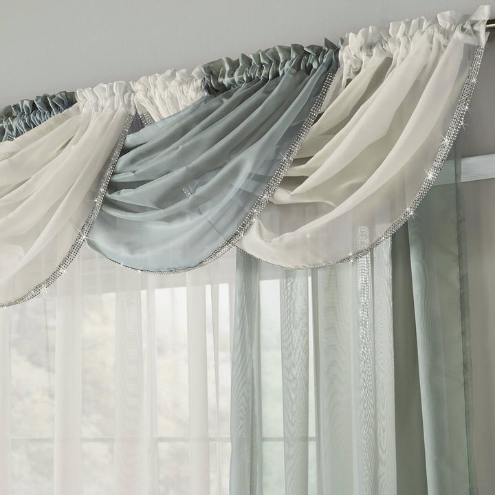 Glitter Diamante Cream Voile Curtain Swags -  - Ideal Textiles