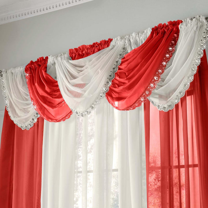 Jewelled Cream Voile Curtain Swags -  - Ideal Textiles