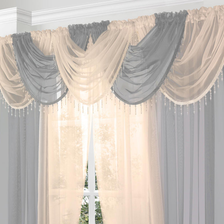 Beaded Plain Cream Voile Curtain Swags -  - Ideal Textiles