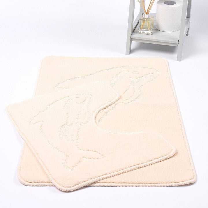 Dolphin Non-Slip Bath & Pedestal Mat Set Cream -  - Ideal Textiles
