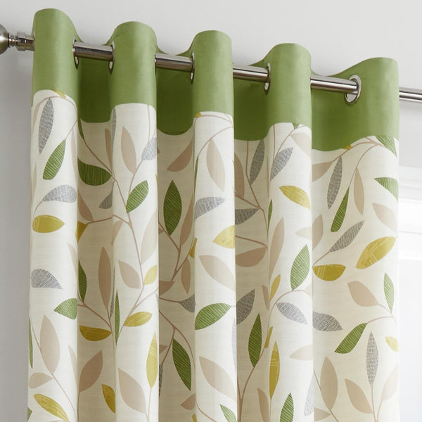 Beechwood Leaf Lined Eyelet Curtains Green -  - Ideal Textiles