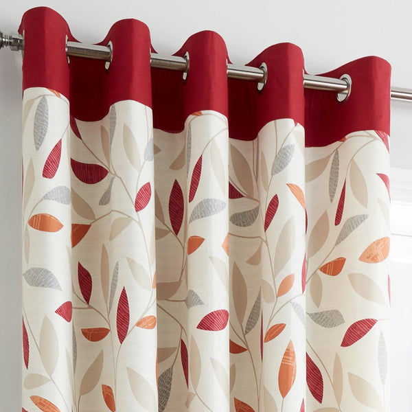 Beechwood Leaf Lined Eyelet Curtains Red -  - Ideal Textiles