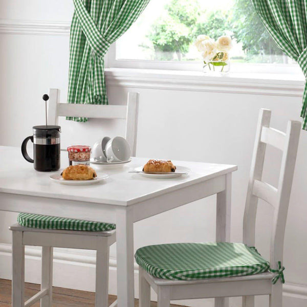 Gingham Check Green Kitchen & Dining Seat Pad -  - Ideal Textiles