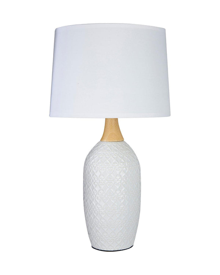 Embossed Heart Gretna White Table Lamp - Ideal
