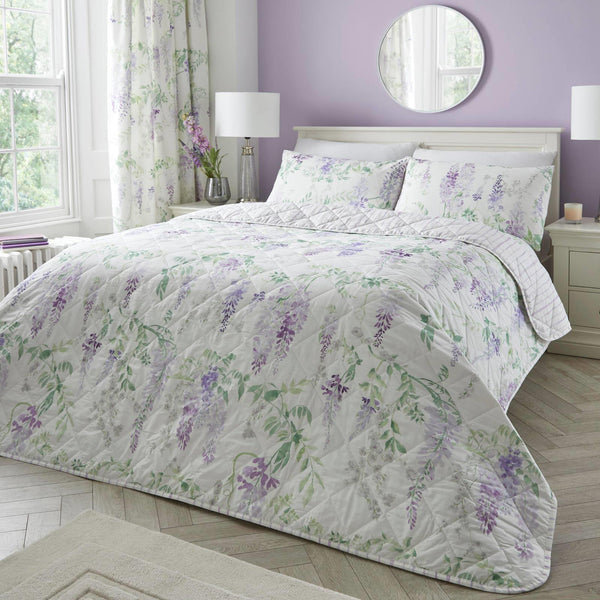 Wisteria Floral Reversible Lilac Bedspread - Ideal