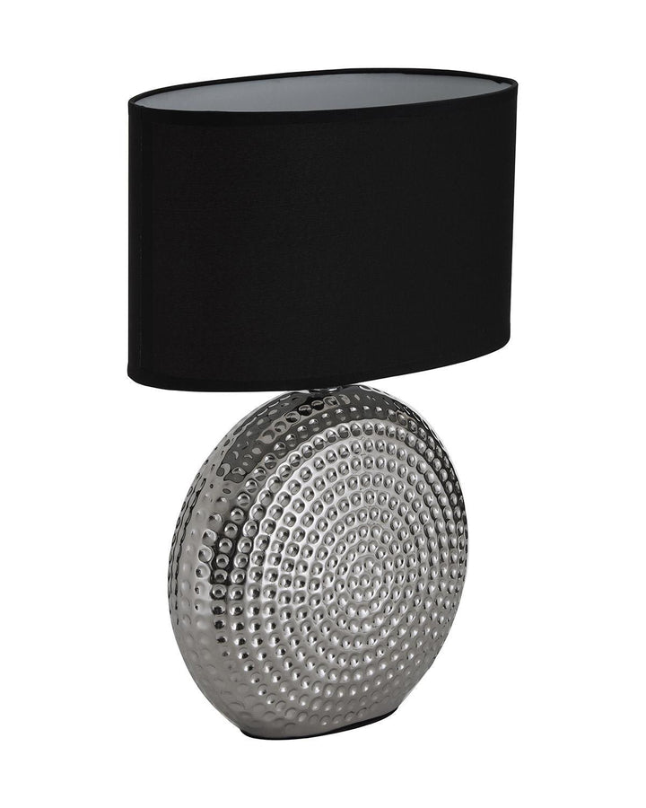 Silver Hammered Base Black Fabric Table Lamp - Ideal