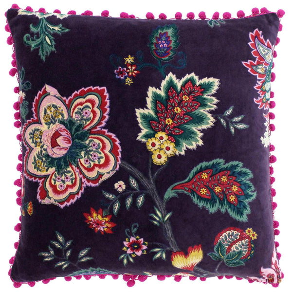 Palampur Floral Velvet Damson Cushion Covers 20'' x 20'' -  - Ideal Textiles