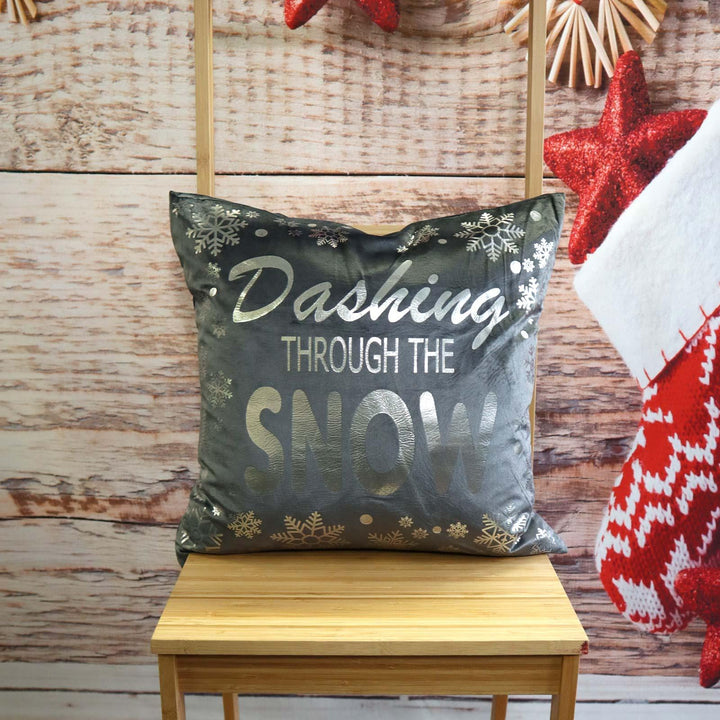 Dashing Through the Snow Grey Christmas Cushion Cover 18" x 18" -  - Ideal Textiles