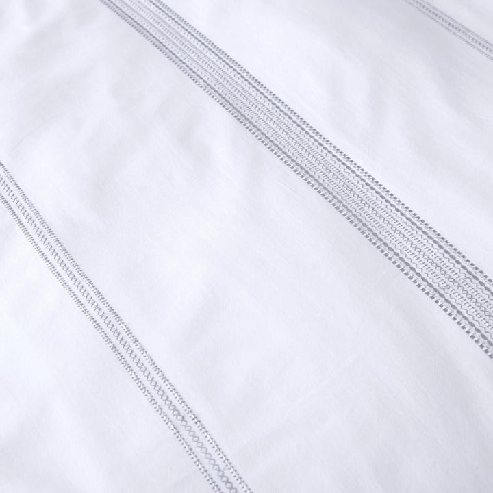 Embroidered Band 100% Cotton White Duvet Cover Set - Ideal