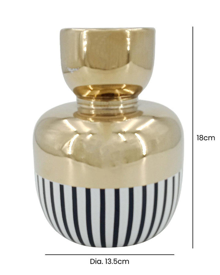 Small Halley Black & White Stripe Gold Vase - Ideal