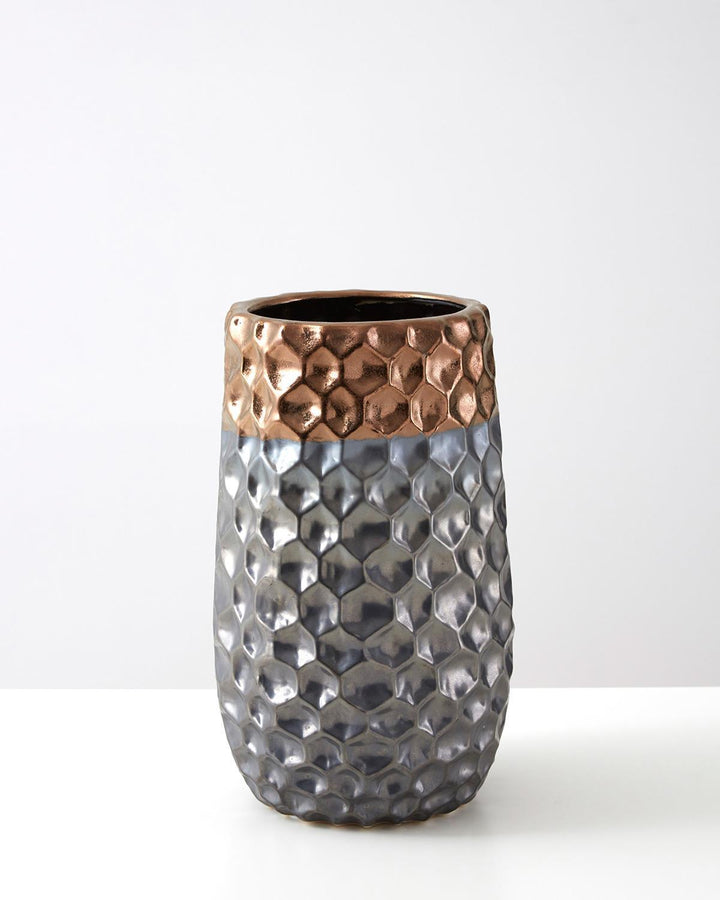 Honeycomb Hexagon Porcelain Vase - Silver/Copper - Ideal