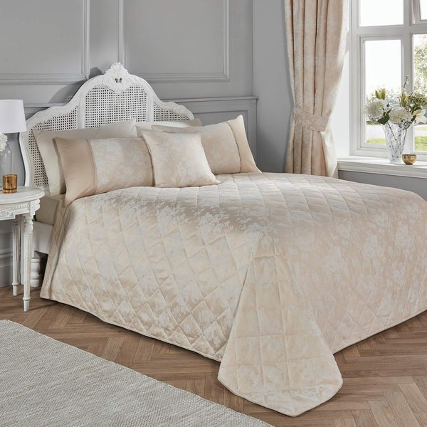 Imelda Floral Jacquard Ivory Quilted Bedspread - Ideal