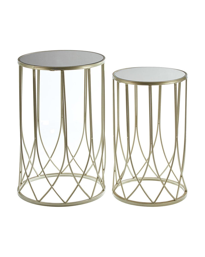 Set of 2 Golden Champagne Iron Moorish Cylindrical Side Tables - Ideal