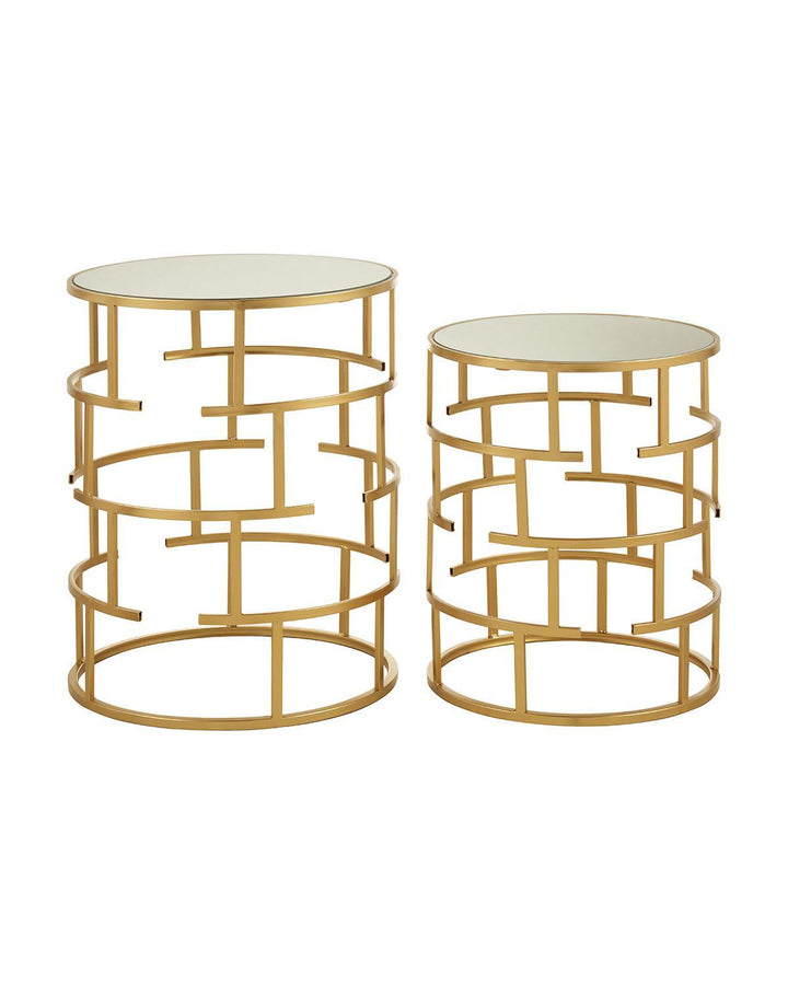 Set of 2 Gold Metal Nesting Tables with Mirrored Tops - Ideal