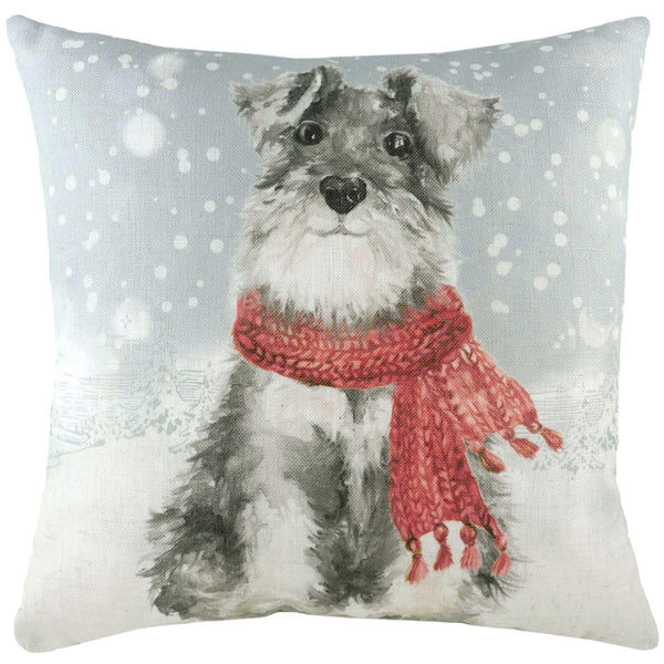 Snowy Dog Wintery Christmas Filled Cushions - Polyester Pad - Ideal Textiles