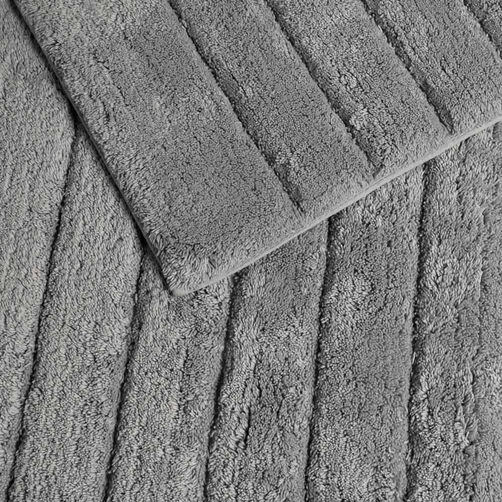 Linear Rib Cotton Bath & Pedestal Mat Set Dove Grey Ideal Textiles