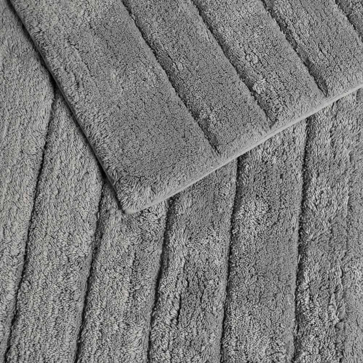 Linear Rib Cotton Bath & Pedestal Mat Set Grey -  - Ideal Textiles