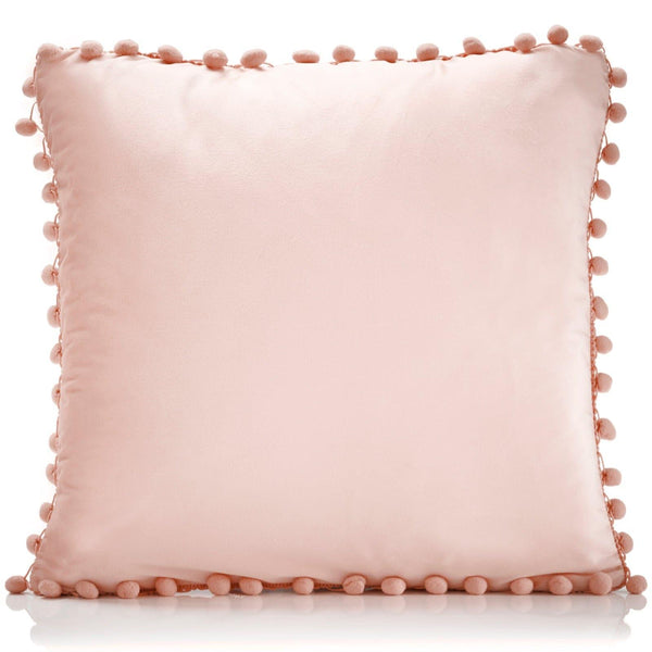 Poms Velvet Pom Pom Dusky Pink Cushion Cover 17" x 17" -  - Ideal Textiles
