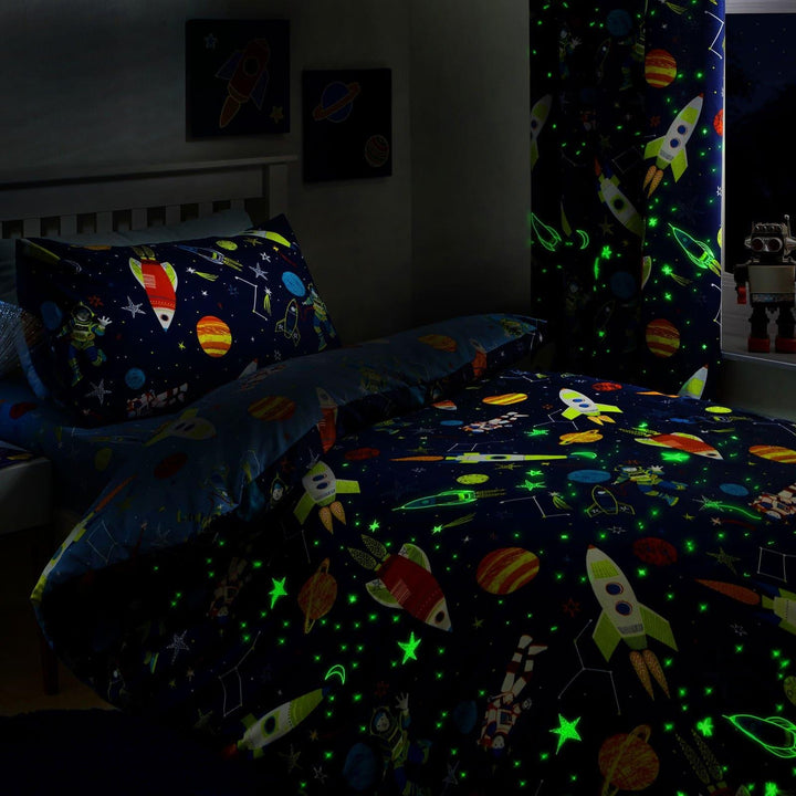 Supersonic Glow in the Dark Blue Kids Duvet Cover Set -  - Ideal Textiles