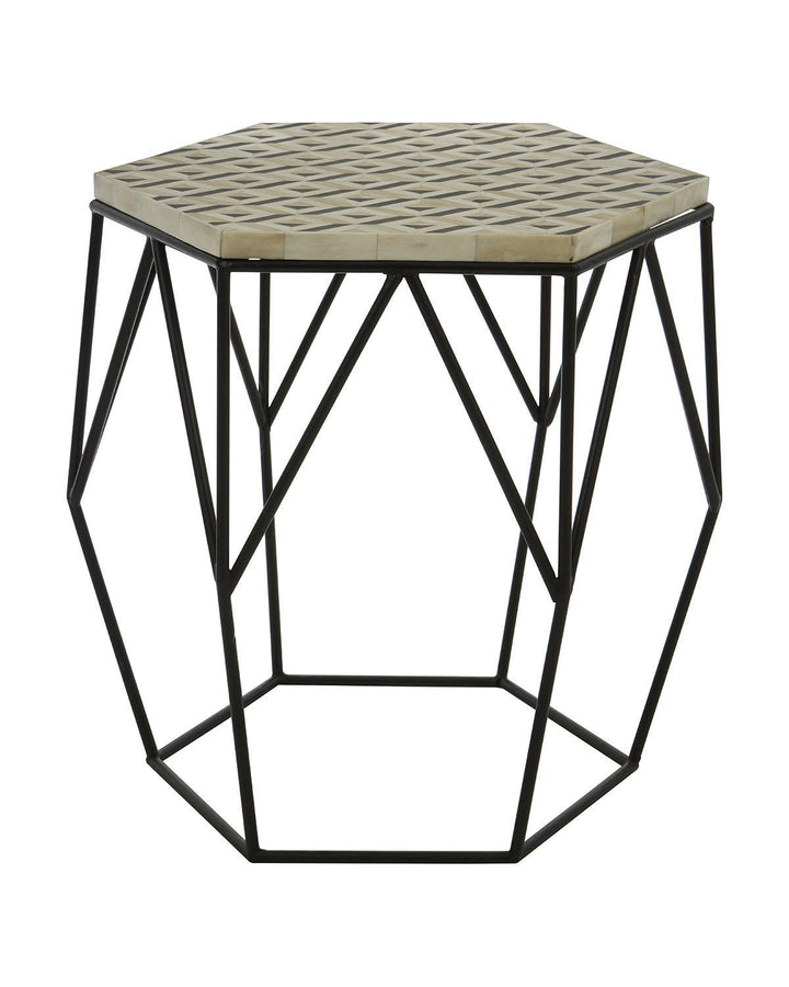 Black Finish Iron Wireframe and Resin Hexagonal Side Table - Ideal