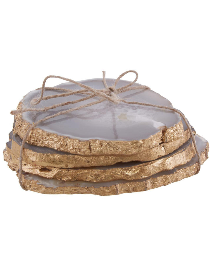 Set of 4 Agate Coasters Grey & Gold - Ideal