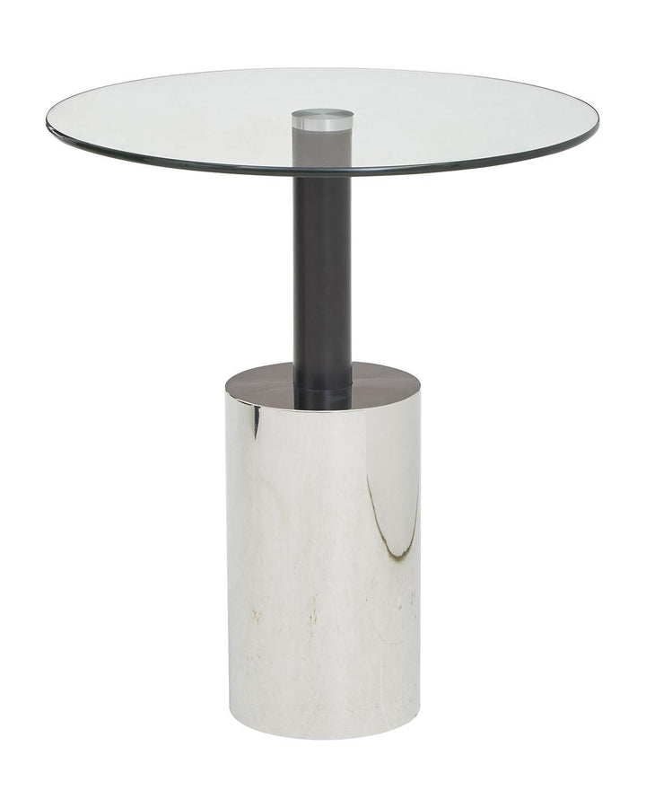Glass & Stainless Steel Pedestal End Table - Ideal
